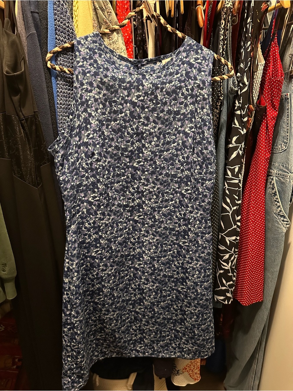 Vintage Sleeveless Blue Floral Shift Dress